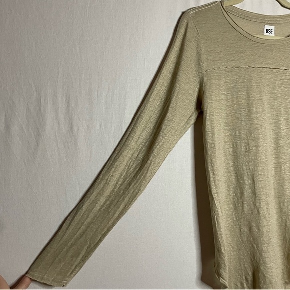 NSF Linen Blend Neutral Asymmetrical Hemline Long Sleeve Shirt - Picture 5 of 13